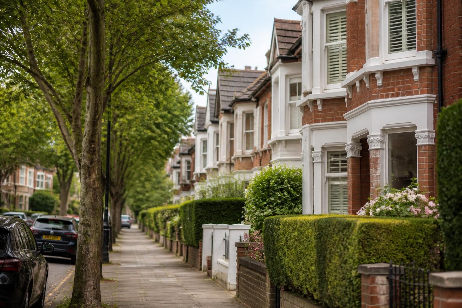 Welcoming Balham street with homes and tree-lined sidewalks.