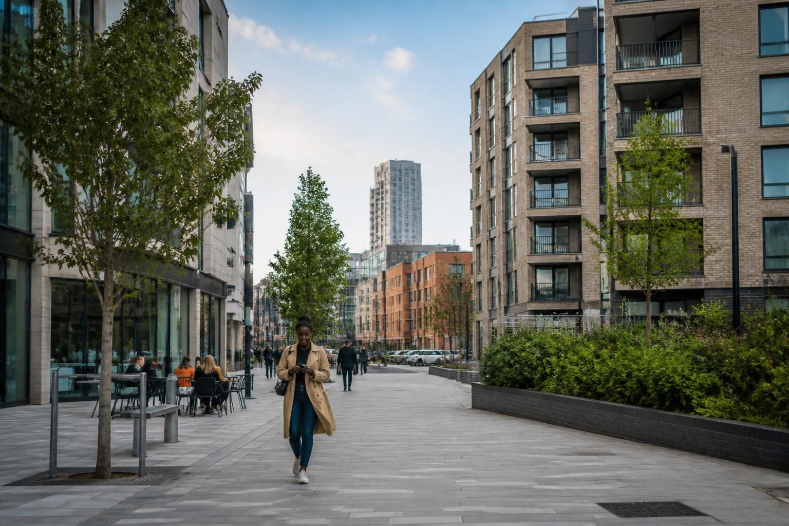 Welcoming Croydon streetscape with modern buildings.
