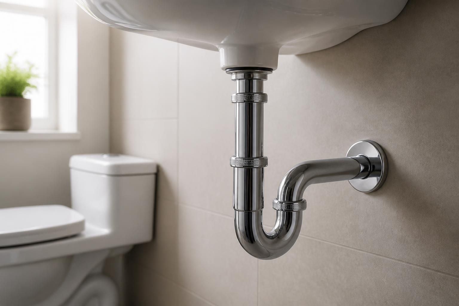 Resolved bathroom plumbing issue with clean fixtures and dry surfaces.