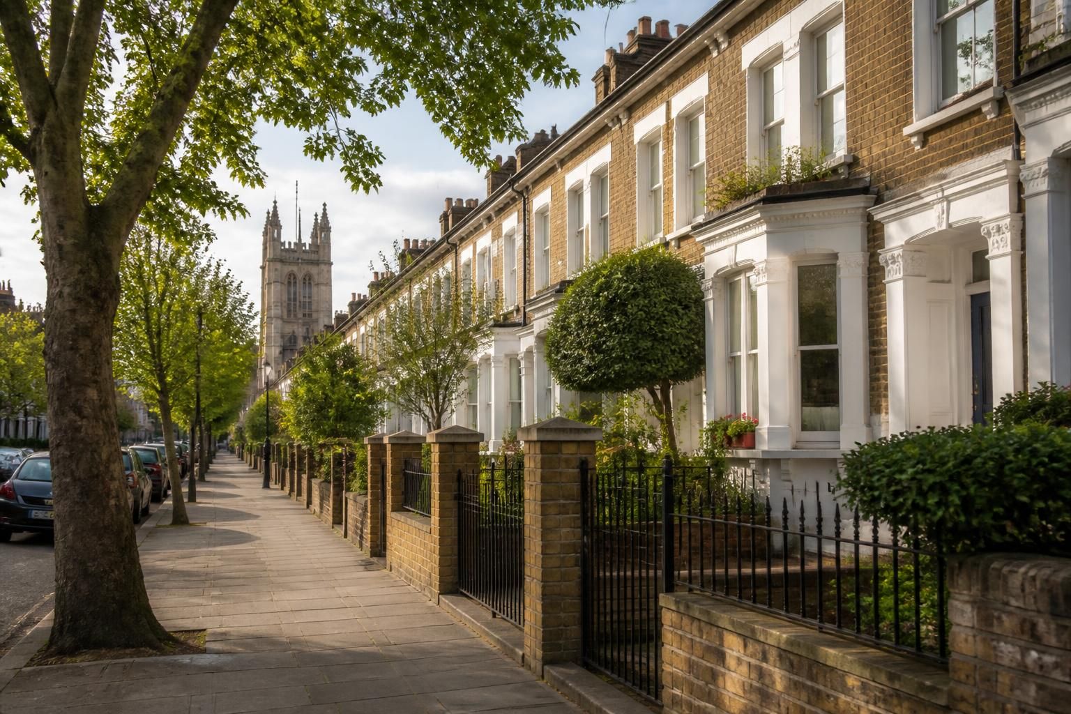 Welcoming Lambeth street with classic London architecture.