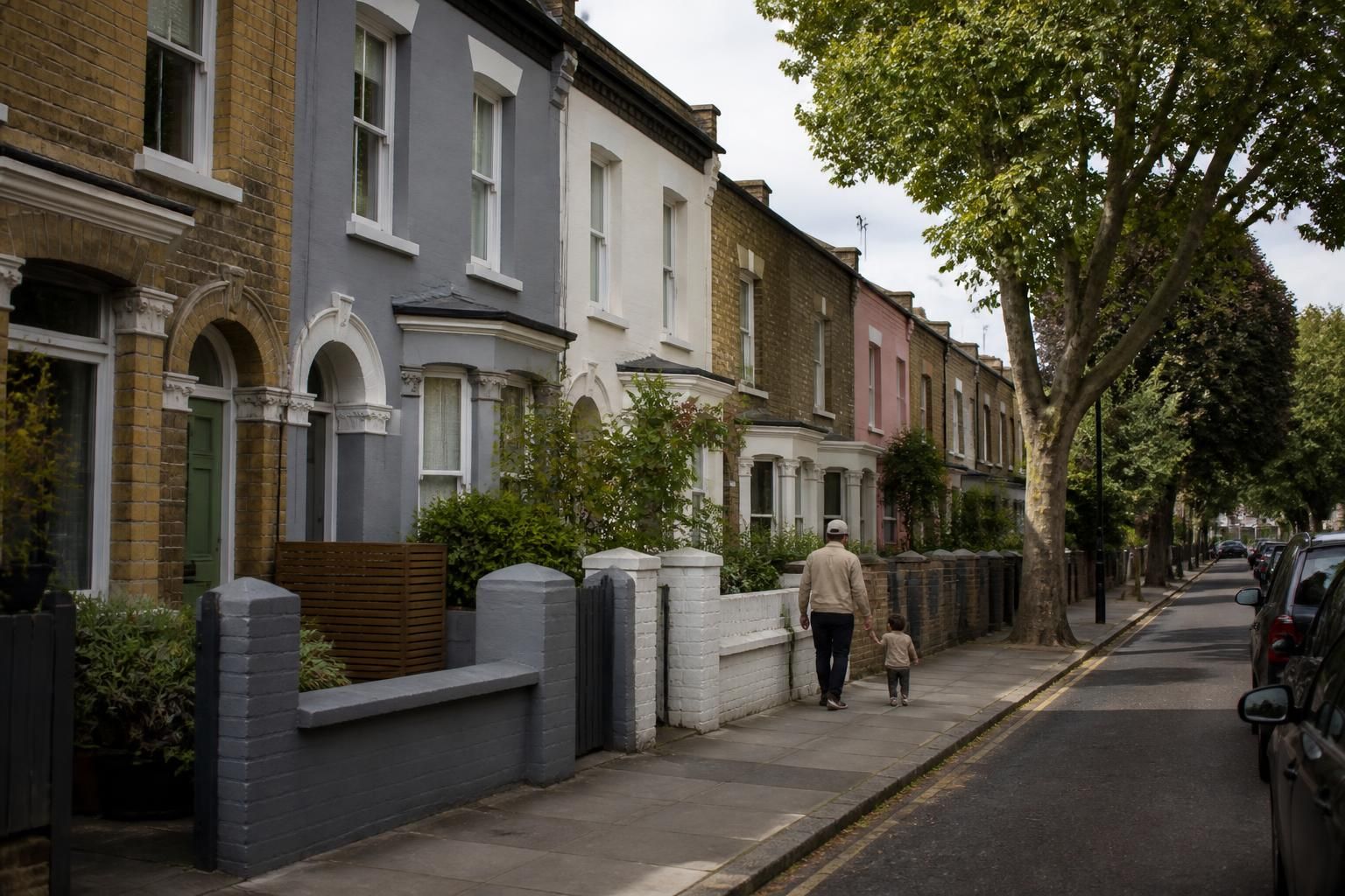 Welcoming Peckham street with residential facades.
