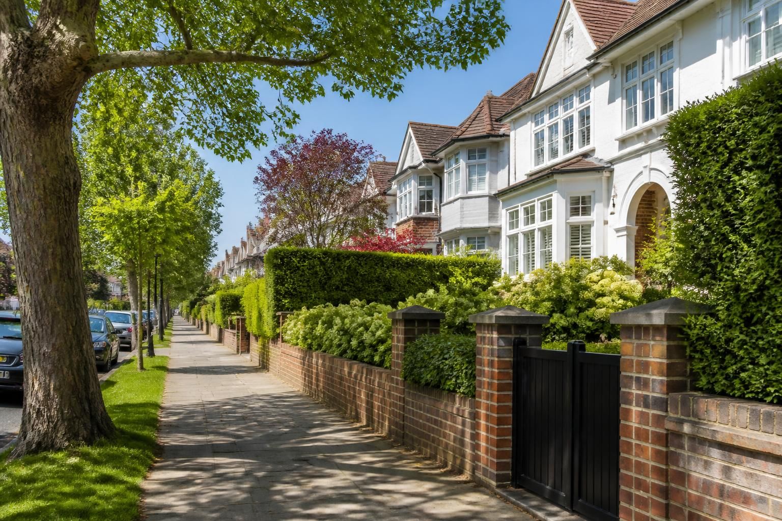 Welcoming Wimbledon street with well-kept homes and leafy trees.